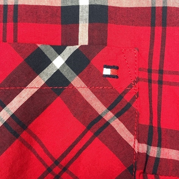 Tommy Hilfiger Red Plaid Blouse cuffed sleeves
24 button tabs women's size small - Picture 2 of 10